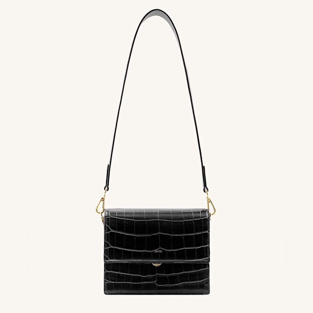 JWPEI Black Croc Crossbody Satchel